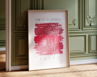 Chicago Flower Co. Poppy Printable Wall Art | Watercolor Digital Download Art for Interior Decor | Modern and Mid Century Floral Poster