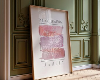 Chicago Flower Co. Dahlia Printable Wall Art | Watercolor Digital Download Art for Interior Decor | Modern and Mid Century Floral Poster