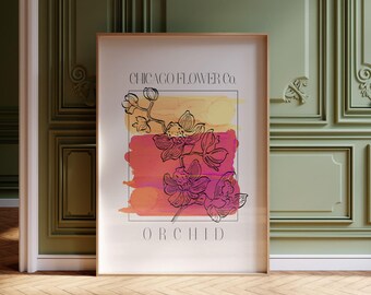 Chicago Flower Co. Orchid Printable Wall Art | Watercolor Digital Download Art for Interior Decor | Modern and Mid Century Floral Poster