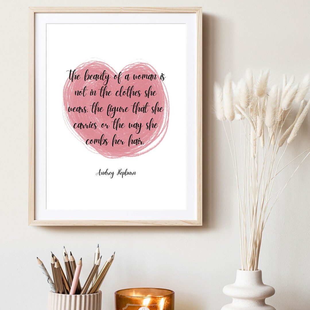 Audrey Hepburn Quote Wall Art Watercolor Pink and Positivity Gift for