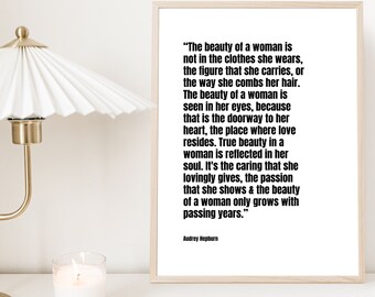 Audrey Hepburn Quote Wall Art | Black and White Positivity Gift for Self Care Mindset | Printable Art for Girls Room or Dorm