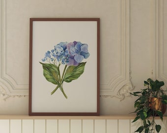 Blue Hydrangea Floral Printable Art | Watercolor Digital Download Art for Interior Decor | Southern Home Floral Design | Nancy Meyers Inspo