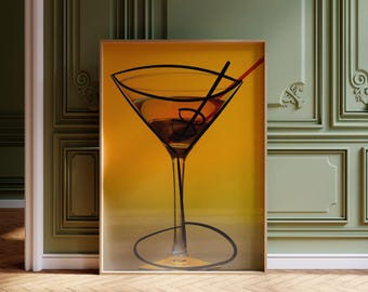 Trendy Retro Yellow Martini Wall Art | Printable Cocktail Bar Art  | Digital Download Art for Maximalist | Martini Party Aesthetic
