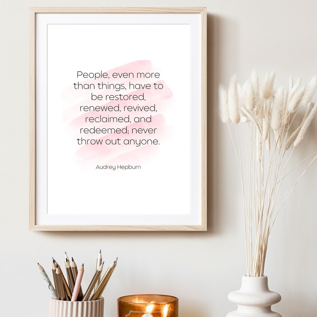 Audrey Hepburn Quote Wall Art Watercolor Pink and Positivity Gift for
