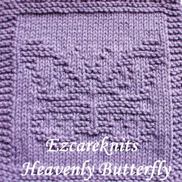 Knitting Pattern - HEAVENLY BUTTERFLY, blanket square, washcloth, spa cloth, dishrag, facecloth, tea cloth, small cloth, dishcloth, towel