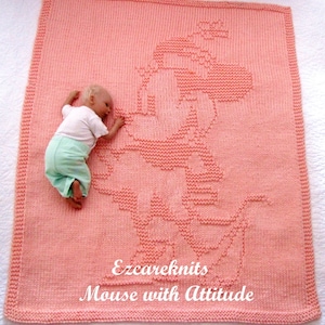 Mouse with Attitude~Toddler Blanket, Baby blanket knitting pattern/ easy baby blanket pattern/ Binky, Blankie /crib, playtime, Toddler throw