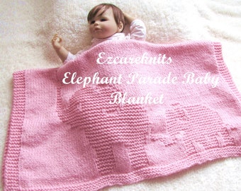 ELEPHANT PARADE Baby Blanket - Baby blanket knitting pattern/ easy baby blanket pattern/ Binky, Blankie / stroller and car seat baby blanket