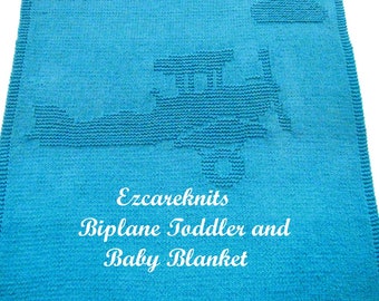 Biplane Toddler & Baby Blanket, easy baby blanket pattern/ Binky, Blankie /crib, playtime, blanket knitting pattern, knitting pattern, throw