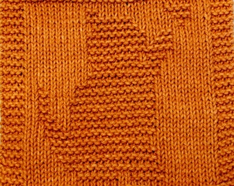 May include: A knitted dishcloth in a burnt orange color with a geometric pattern.