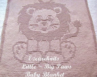 LITTLE ~ BIG PAWS Baby Blanket, knitting pattern, baby blanket pattern/ Binky, Blankie /crib, playtime, cuddle cover, throw, lion blanket