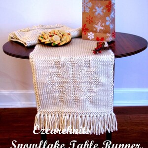 Knitting Pattern SNOWFLAKE Table Runner Placemat Coaster all in one, Hand-Knitted, Holiday Gift Set, Table Toppers, Customizable Knit image 9