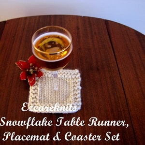 Knitting Pattern SNOWFLAKE Table Runner Placemat Coaster all in one, Hand-Knitted, Holiday Gift Set, Table Toppers, Customizable Knit image 4