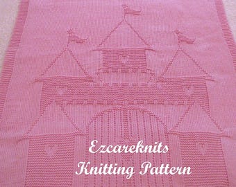 Strickmuster - personalisiert, Babydecke, Prinzessinnenschloss, individueller Name, Babypartygeschenk, Geschenk für Kleinkinder