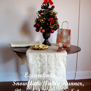 Knitting Pattern SNOWFLAKE Table Runner Placemat Coaster all in one, Hand-Knitted, Holiday Gift Set, Table Toppers, Customizable Knit image 6