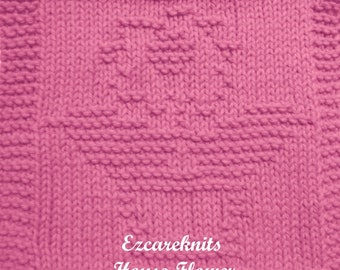 Knitting Pattern – HOUSE FLOWER, Washcloth, dishcloth, face cloth, spa cloth, children cloth, fun cloth, beginners knitting pattern,