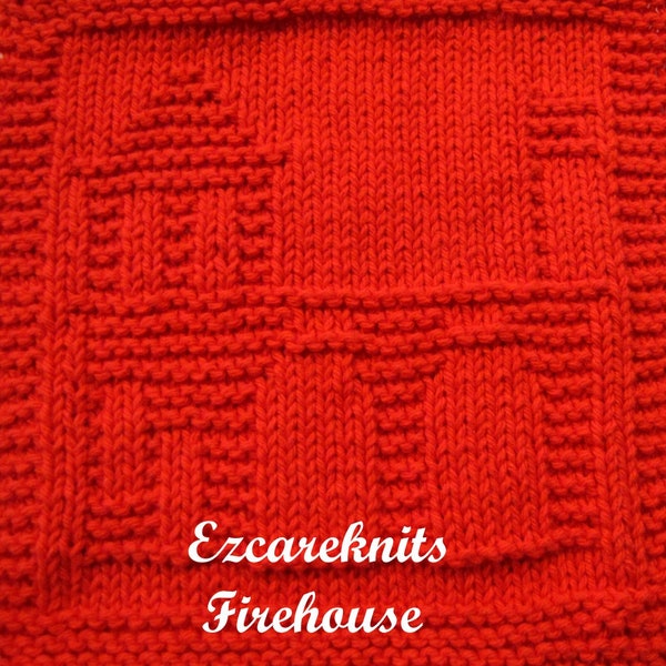 Knitting Pattern – FIRE STATION, Washcloth, dishcloth, face cloth, spa cloth, children cloth, fun cloth, beginners knitting pattern, PDF