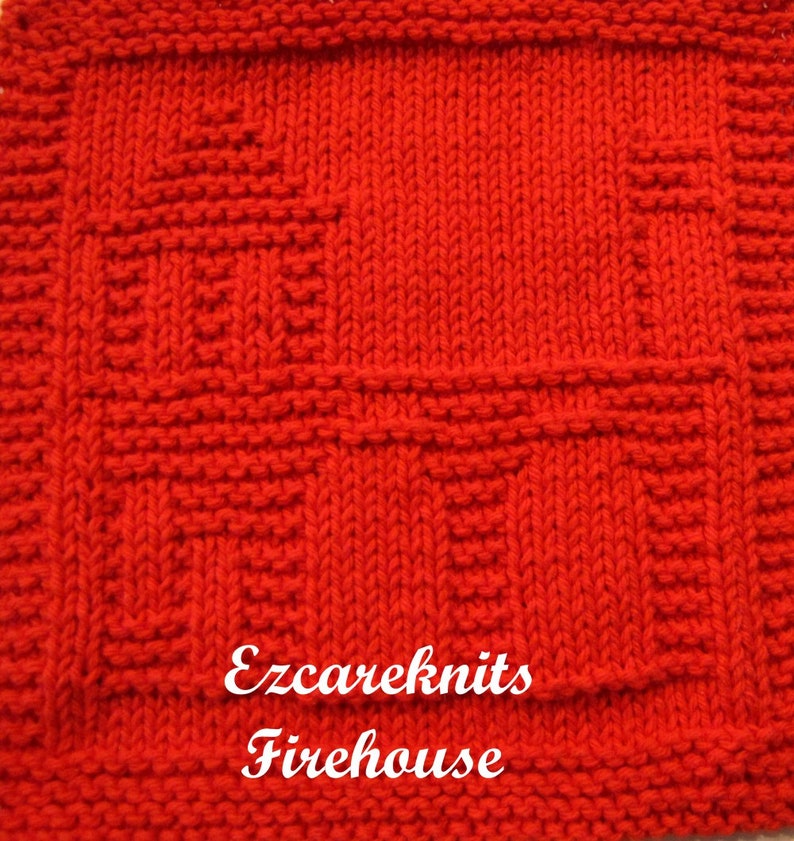 Knitting Pattern FIRE STATION, Washcloth, dishcloth, face cloth, spa cloth, children cloth, fun cloth, beginners knitting pattern, PDF image 1