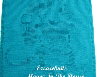 Mouse in the House -Toddler Blanket, Baby blanket knitting pattern/ easy baby blanket pattern/ Binky, Blankie /crib, playtime, Toddler throw