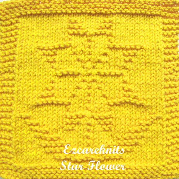 Knitting Pattern - STAR FLOWER, blanket square, washcloth, spa cloth, dishrag, facecloth, tea cloth, small cloth, dishcloth, towel, Dishrag