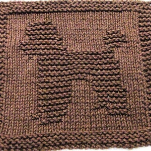 May include: A brown knitted dishcloth with a textured pattern. The dishcloth is square shaped and has a woven border.