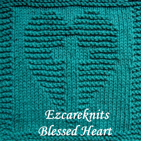 Knitting Pattern - BLESSED HEART, blanket square, washcloth, spa cloth, dishrag, facecloth, tea cloth, small cloth, dishcloth, dishcloth,