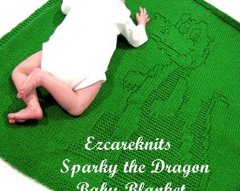 SPARKY THE DRAGON Baby Blanket ~Baby blanket, blanket, knitting pattern, easy baby pattern / Binky, Blankie / stroller~car seat baby blanket