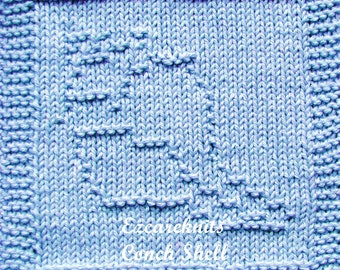 Knitting Pattern, Washcloth, blanket square, spa cloth, dishrag, facecloth, tea cloth, small cloth, dishcloth, small towel, Conch shell, spa