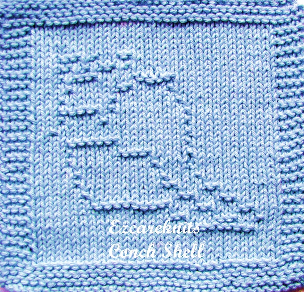 Knitting Pattern, Washcloth, blanket square, spa cloth, dishrag, facecloth, tea cloth, small cloth, dishcloth, small towel, Conch shell, spa