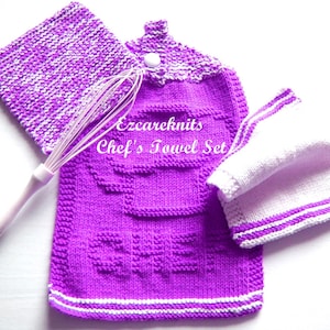 3 Piece Towel Set - Knitting Pattern - Washcloth, Worsted Weight Cotton - Hand Towel – Gift Set - Home Decor - Potholder, kitchen towel set