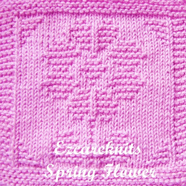Knitting Pattern, SPRING FLOWER, blanket square, washcloth, spa cloth, dishrag, facecloth, tea cloth, small cloth, dishcloth, towel, DISHRAG