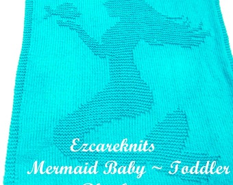 Knitting Pattern - MERMAID Baby ~ Toddler Blanket - 2 great sizes, easy baby blanket pattern/ Binky, Blankie /crib, playtime, throw blanket