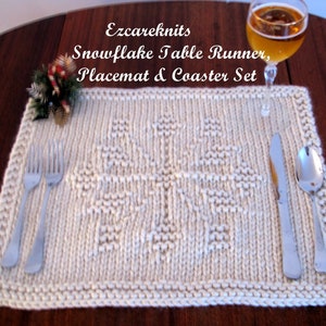 Knitting Pattern SNOWFLAKE Table Runner Placemat Coaster all in one, Hand-Knitted, Holiday Gift Set, Table Toppers, Customizable Knit image 7