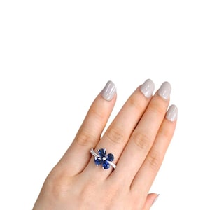 Pear Lab Blue Sapphire Engagement Ring – Moissanite & Lab Grown Diamond – 925 Sterling Silver White Gold – Royal Vivid Blue Gemstone Ring