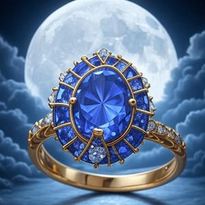 Oval Lab Blue Sapphire Engagement Ring: Moissanite, 925 Sterling Silver White Gold