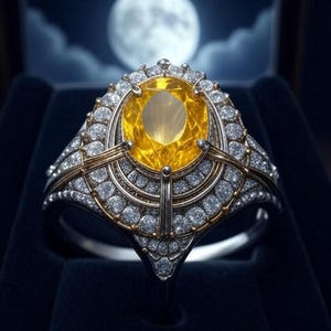 Oval Lab Blue Sapphire Engagement Ring: Moissanite, 925 Sterling Silver White Gold