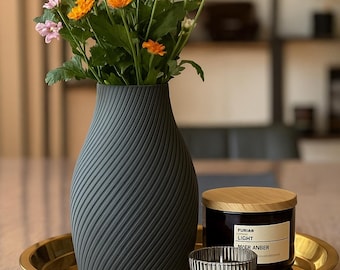 3D Druck Vase, Modern, Design Vase, geriffelt, Nachhaltig, Dekovase, Blumen, Trockenblumen, 18 Farben, Geschenkidee, Skandinavisch, Japandi