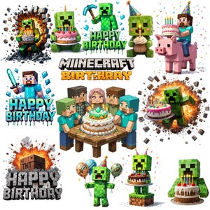 Birthday Gaming Png Bundle, Mine Clipart, Mine Png, Tshirt Design, Sublimation, Printable, Game Addict Png, Instant Download birthday png