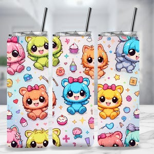 Trendy Pink Cartoon 20oz Skinny Tumbler, Cartoon 20 oz Tumbler Wrap, Cartoon Characters 20oz Tumbler Png, Straight and Tapered 20oz Wrap
