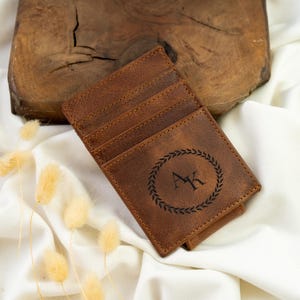 Wreath Wallet, Custom Card Holder, Personalized Gift, Slim Wallet, Gift for Husband, Leather Wallet, Groomsmen Gift, Gift for Boyfriend