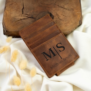 Personalized Card Holder, Engraved Slim Wallet, Custom Gift, Groomsmen Gift, Leather Wallet, Money Clip Wallet, Leather Money Clip