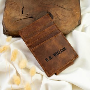 Porta-cartões personalizado, carteira de couro com nome, clipe magnético para dinheiro, porta-cartões fino, presente minimalista, carteira masculina, presentes para ele, presente para marido