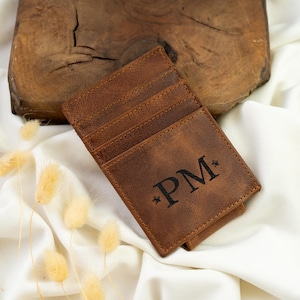 Porta carte personalizzato, portafoglio da uomo, portafoglio con fermasoldi magnetico, regalo minimalista, portafoglio in pelle con monogramma, regali per lui, regalo personalizzato