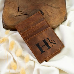 Carteira personalizada, porta-cartões de couro, carteira com prendedor de dinheiro, porta-cartões fino com RFID, carteira masculina, carteira gravada, presente para marido