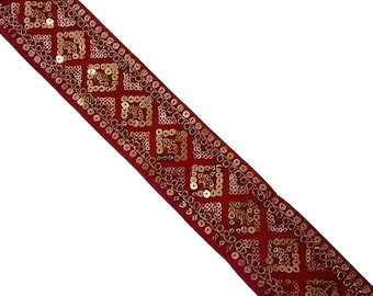 Snabbrosa sammetssari i spets, broderad zari-kant, 5 cm, måttbeställd