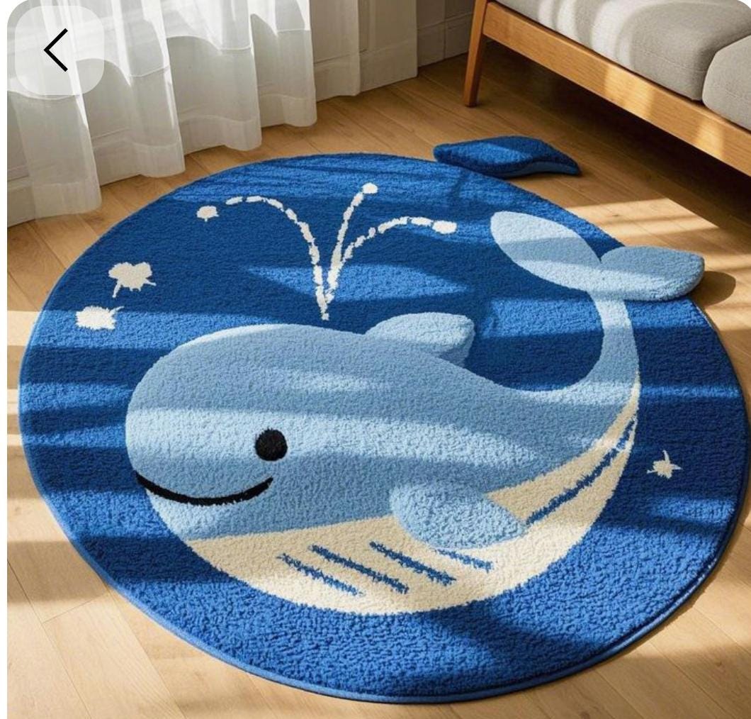 Hand Tufted Blue Whale Round Rug: Playful Outdoor Patio Mat, Kids ...