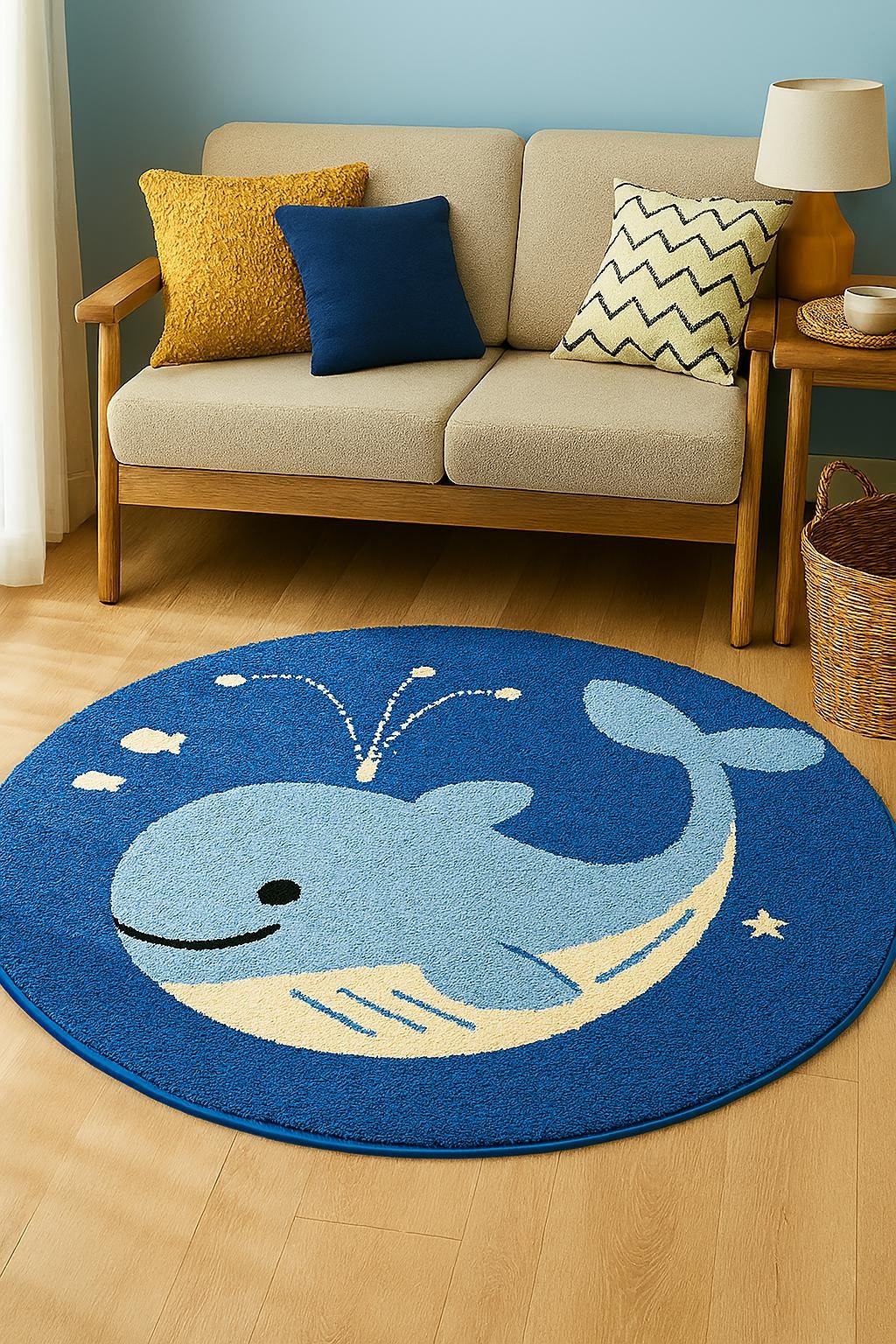 Hand Tufted Blue Whale Round Rug: Playful Outdoor Patio Mat, Kids ...