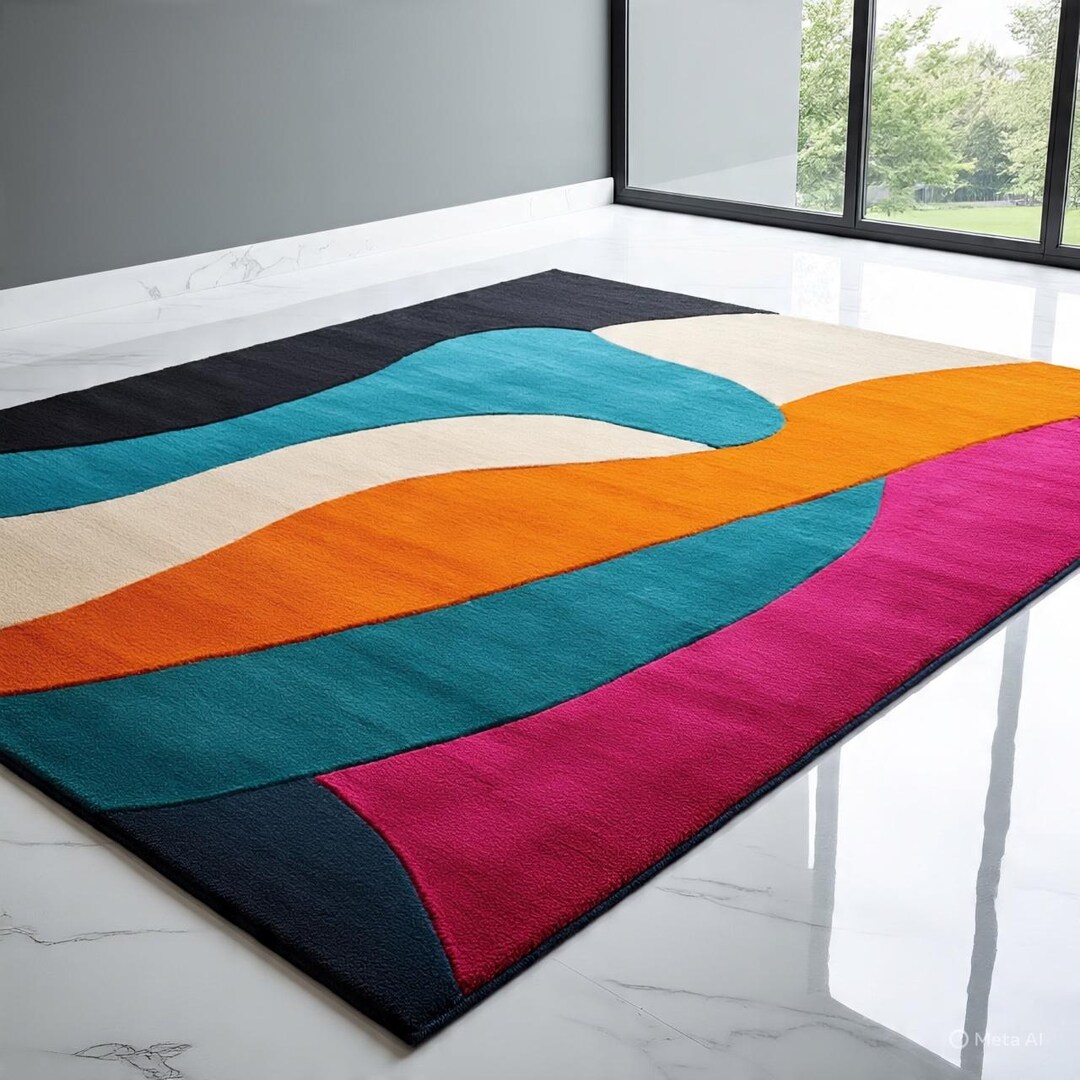 Hand Tufted Abstract Area Rug, Colorful Modern Wool Rug for Living Room ...