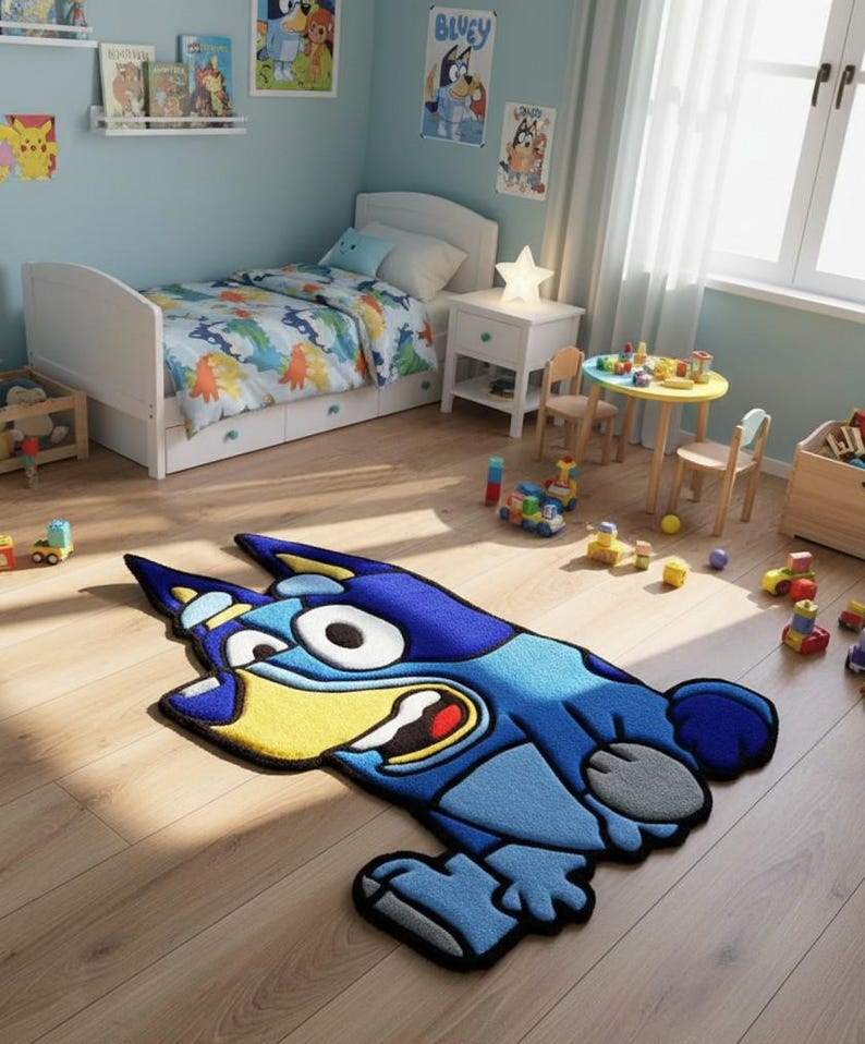 Bluey Character Shaped Rug Cute Cartoon Dog Rug Handmade Tufted Floor ...