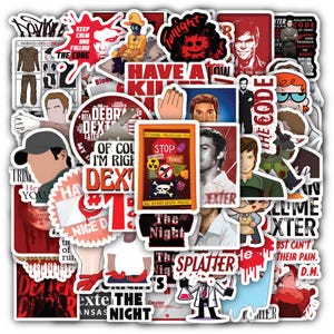 Set of 15-60 Dexter Stickers for Crime Drama Fans and Planners, Waterproof Vinyl Sticker Sheet for Laptop, Phone, Cup, Guitar, Skateboard