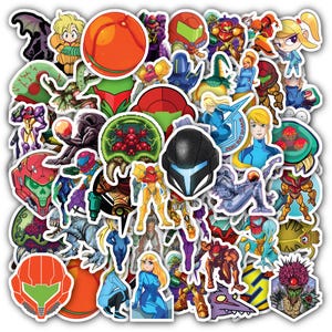 Set of 15-60  Metroid Gamers Stickers and Merchandise Collectors, Waterproof Vinyl Sticker Sheet for Laptop, Console, Water Bottle, Cup.